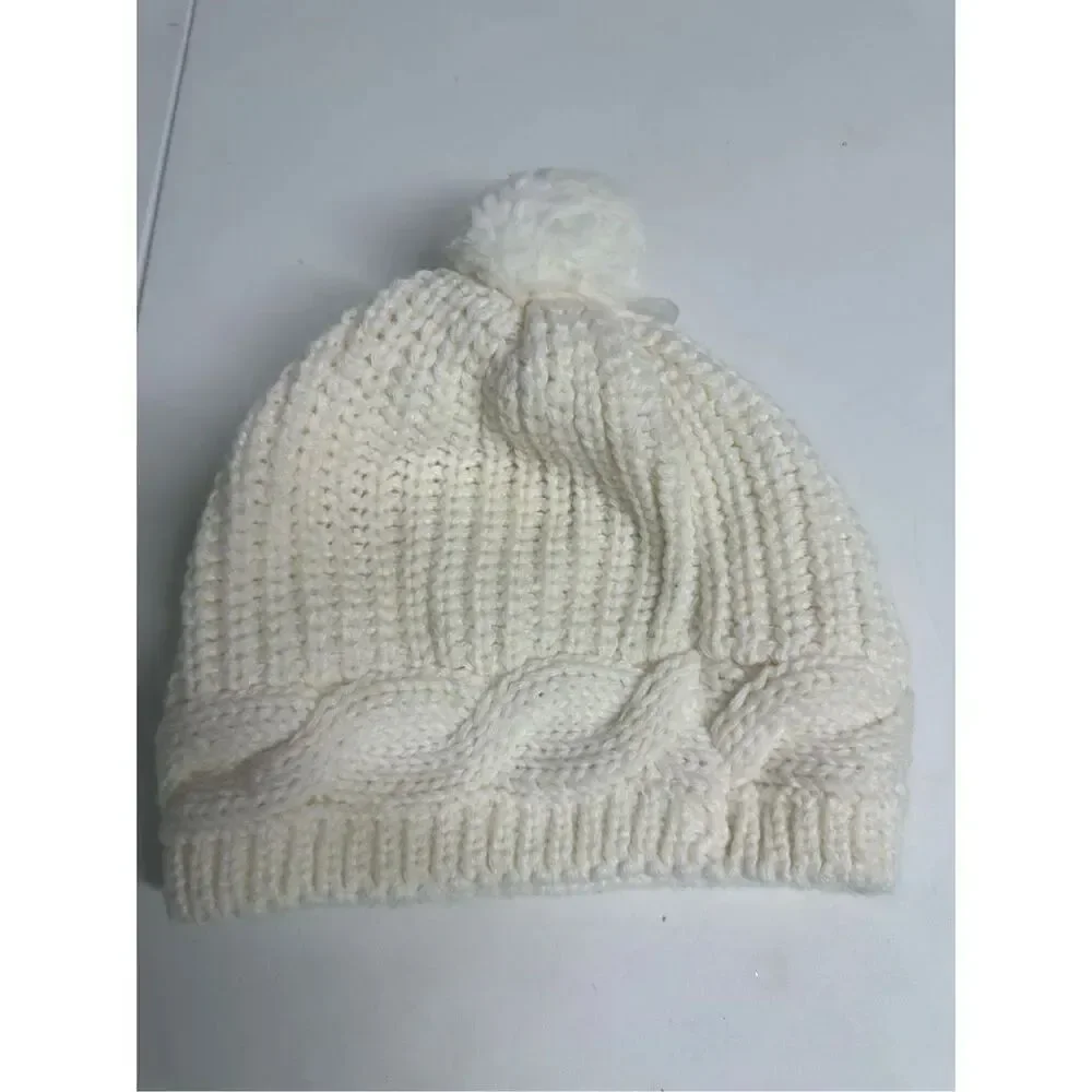 NWOT Gymboree Crochet Beanie Hat Pom Pom Knit Cream Kids Size L Winter